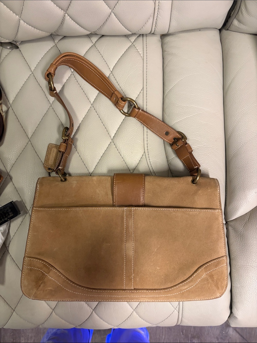 Coach Tan Suede and Leather Shoulder Bag with Buckle - Picture 6 of 6